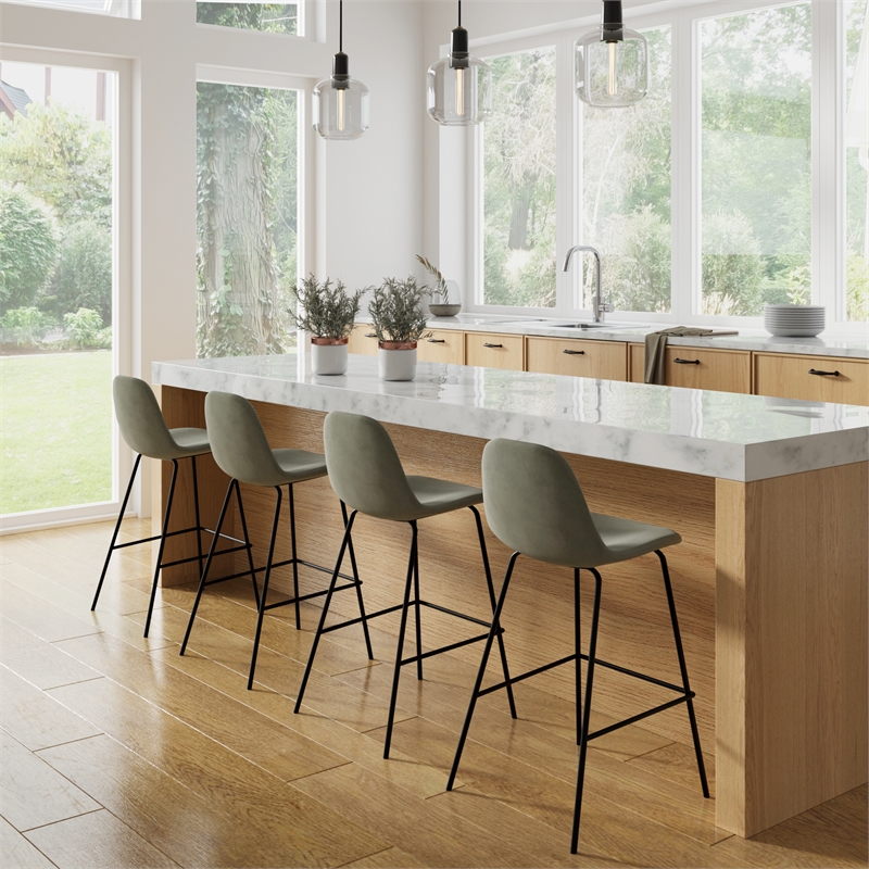 Pemberly Row Velvet Performance Counter Height Stools (Set of 2) in Silver