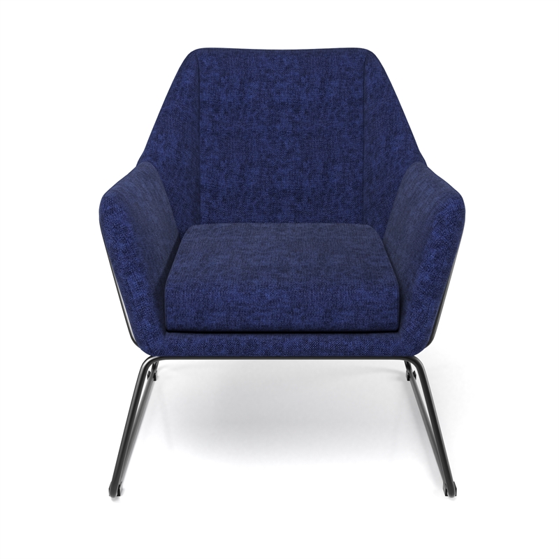 Pemberly Row Fabric Accent Chair with Black Powder Coated Sled Base in Navy