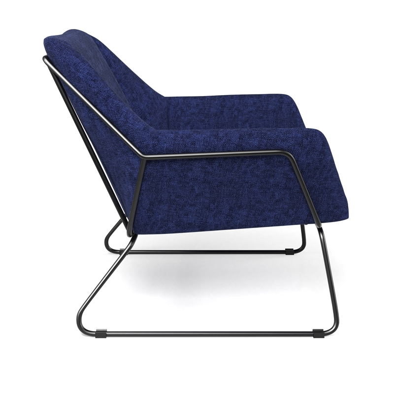 Pemberly Row Fabric Accent Chair with Black Powder Coated Sled Base in Navy