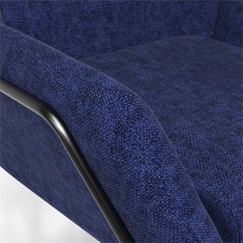 Pemberly Row Fabric Accent Chair with Black Powder Coated Sled Base in Navy