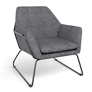 Pemberly Row Fabric Accent Chair with Black Powder Coated Sled Base in Gray