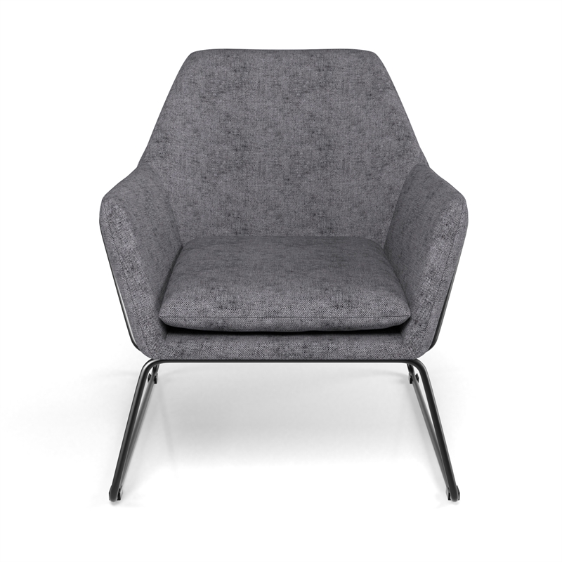 Pemberly Row Fabric Accent Chair with Black Powder Coated Sled Base in Gray