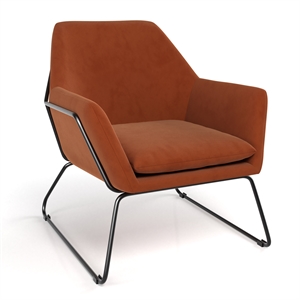 Pemberly Row Velvet Accent Chair with Black Powder Coated Sled Base in Rust