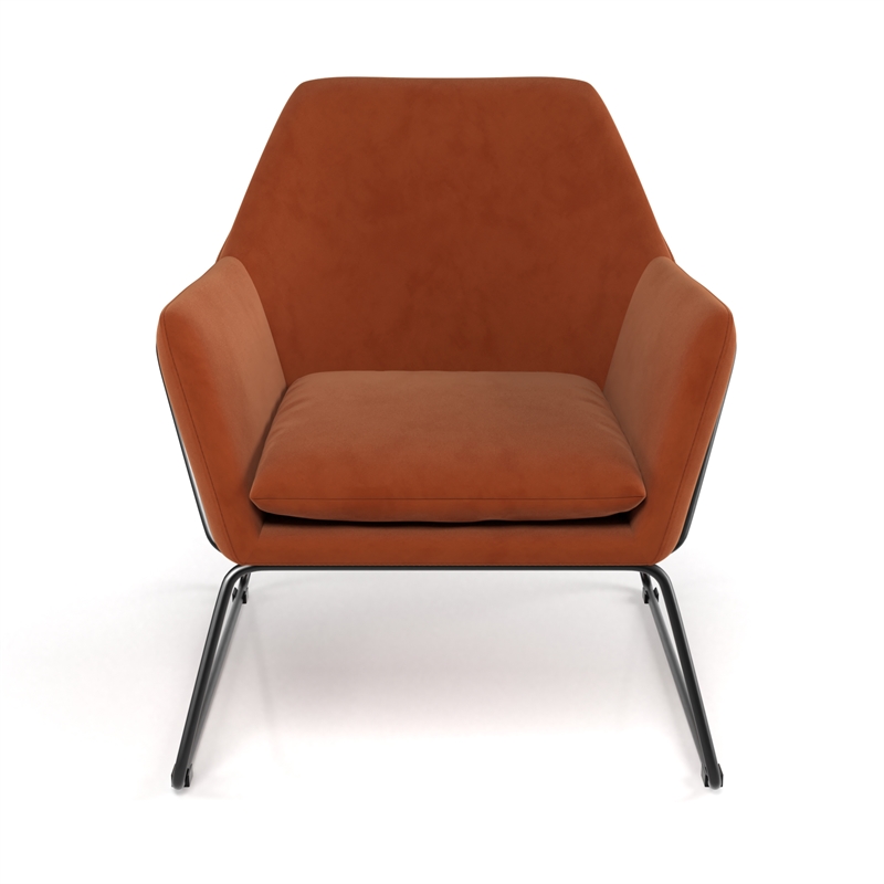 Pemberly Row Velvet Accent Chair with Black Powder Coated Sled Base in Rust
