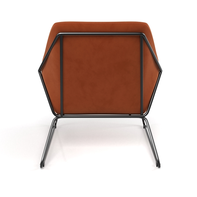 Pemberly Row Velvet Accent Chair with Black Powder Coated Sled Base in Rust
