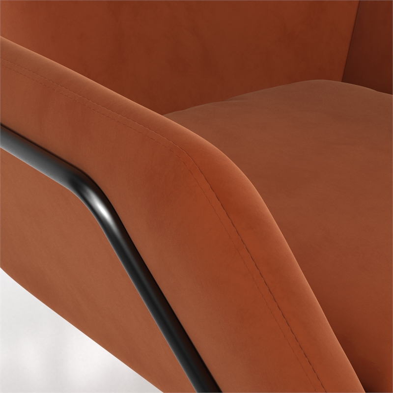 Pemberly Row Velvet Accent Chair with Black Powder Coated Sled Base in Rust