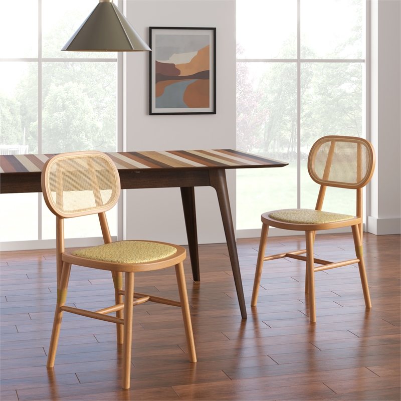 Pemberly Row Solid Wood with Natural Cane Side Chairs (Set of 2) in Natural