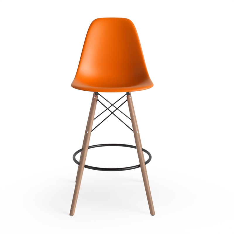 Pemberly Row Molded Plastic Seat Counter Height Stools (Set of 2) in Orange