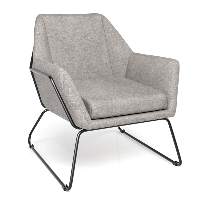 Pemberly Row Fabric Accent Chair with Black Powder Coated Sled Base in Beige