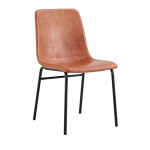 Pemberly Row Square Back Vegan Leather Side Chairs (Set of 2) in Light Brown