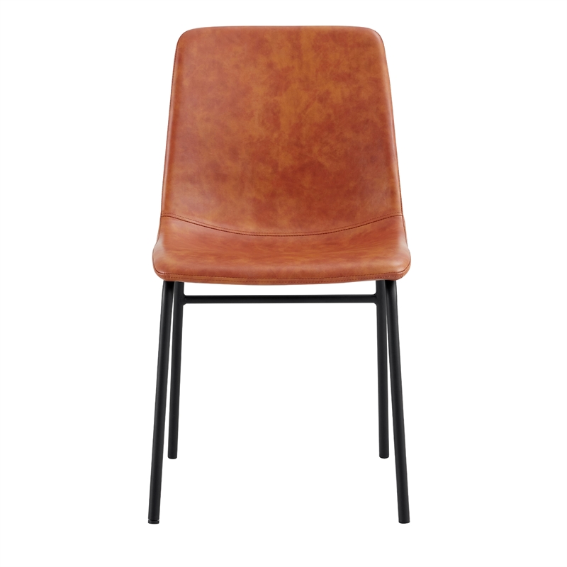 Pemberly Row Square Back Vegan Leather Side Chairs (Set of 2) in Light Brown