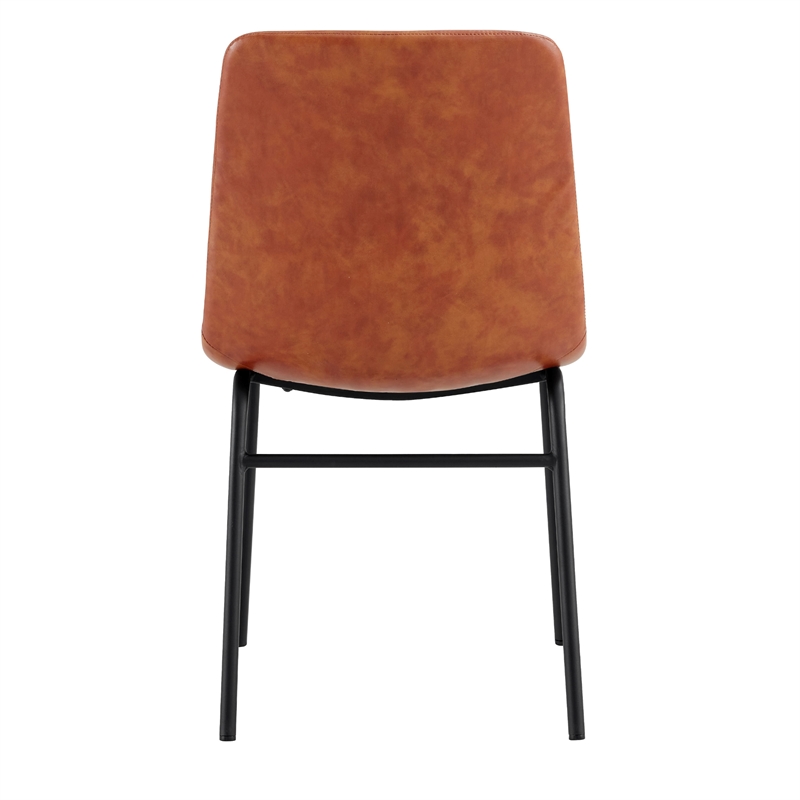 Pemberly Row Square Back Vegan Leather Side Chairs (Set of 2) in Light Brown