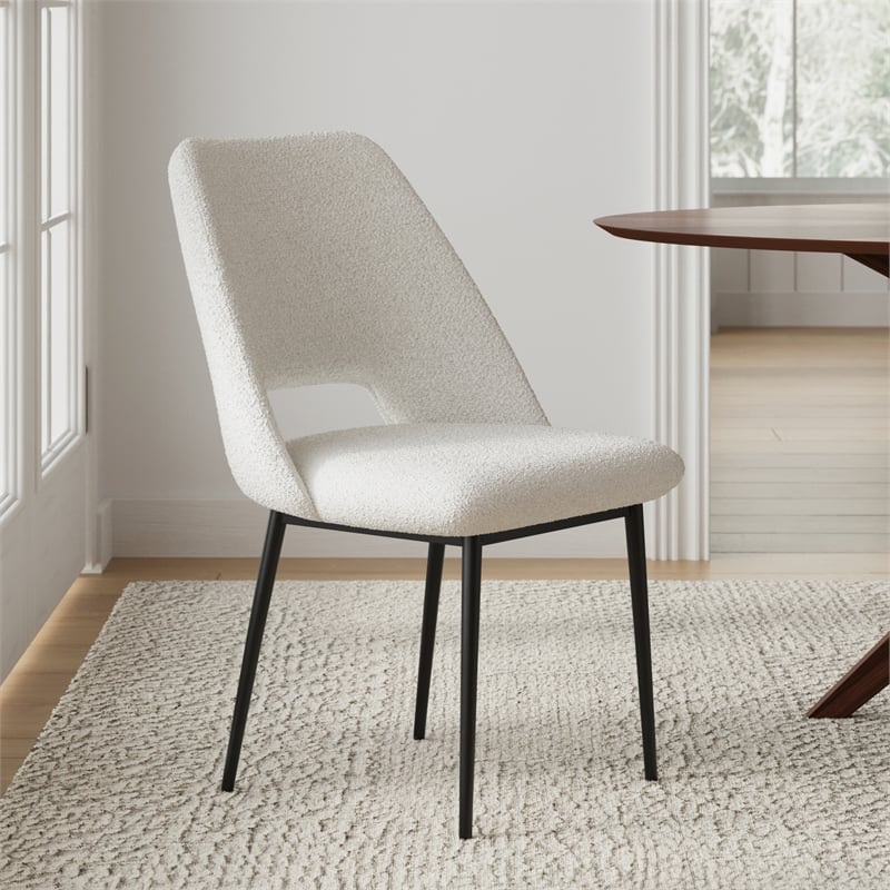 Pemberly Row Boucle Upholstered Seat and Back Side Chair (Set of 2) in White