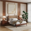 Pemberly Row Full Size Bed with Vegan Leather Upholstered Headboard in Walnut
