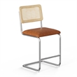 Pemberly Row Cane Back Vegan Leather Counter Height Stool (Set of 2) in Brown
