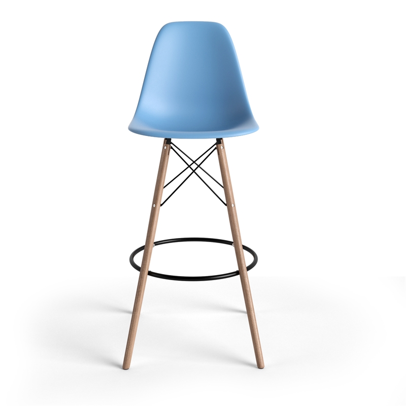 Pemberly Row Durable Molded Plastic Seat Bar Height Stools (Set of 2) in Blue