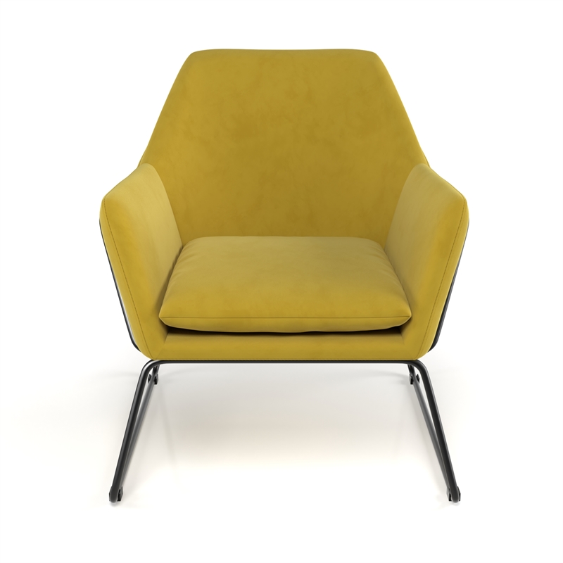 Pemberly Row Velvet Accent Chair with Black Powder Coated Sled Base in Mustard