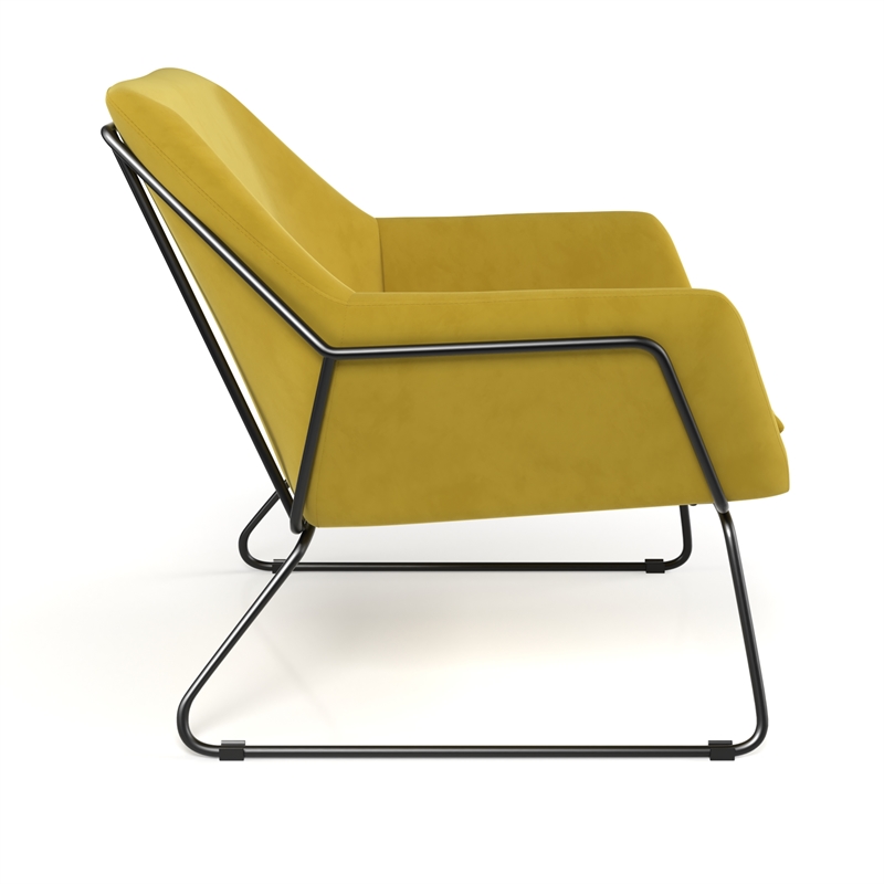 Pemberly Row Velvet Accent Chair with Black Powder Coated Sled Base in Mustard