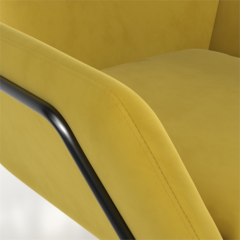 Pemberly Row Velvet Accent Chair with Black Powder Coated Sled Base in Mustard