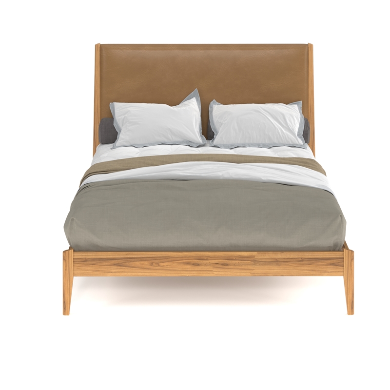 Pemberly Row Full Size Bed with Vegan Leather Upholstered Headboard in Natural