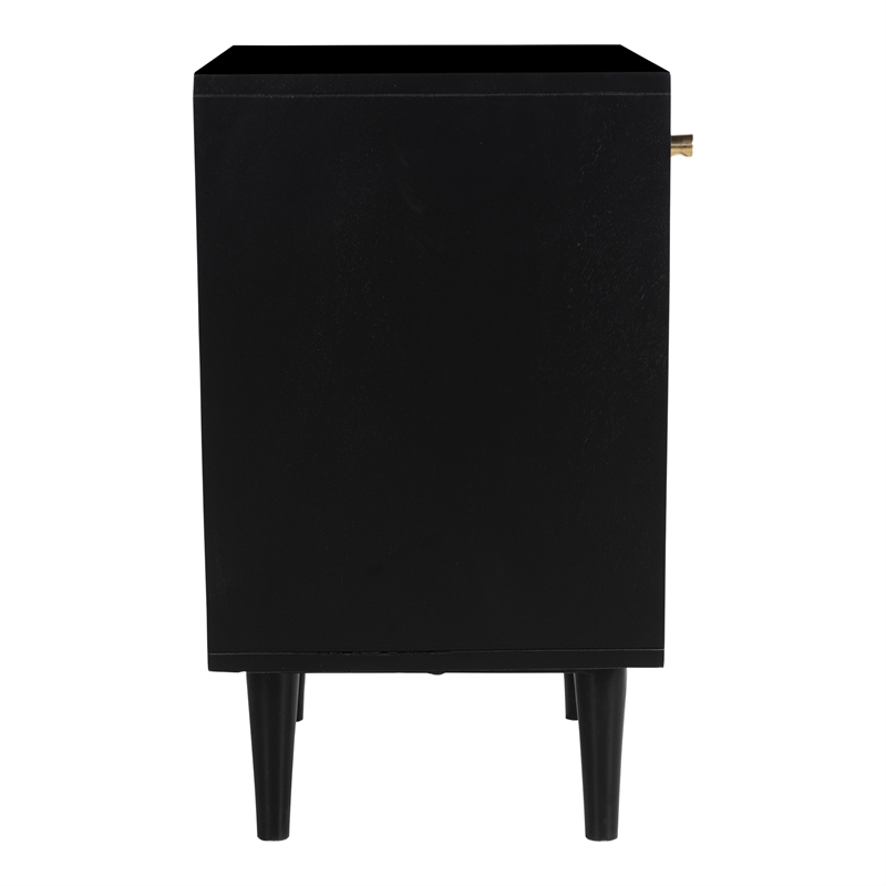 Pemberly Row Circle One Door Nightstand - Black Finish - Natural Cane in Black