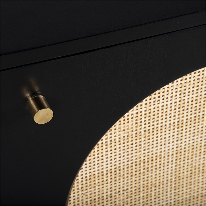 Pemberly Row Circle One Door Nightstand - Black Finish - Natural Cane in Black