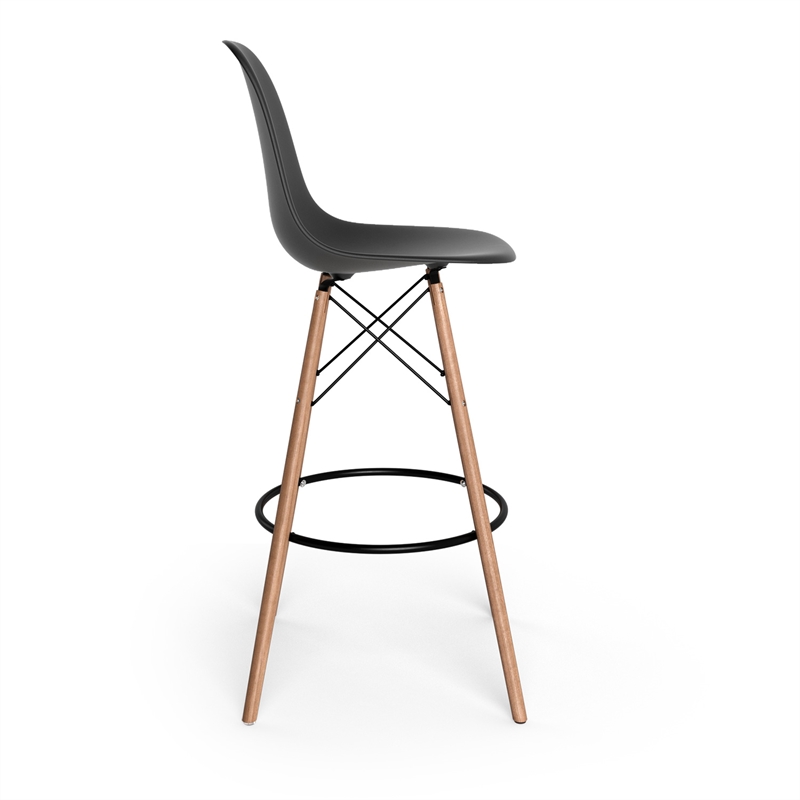 Pemberly Row Durable Molded Plastic Seat Bar Height Stools (Set of 2) in Black