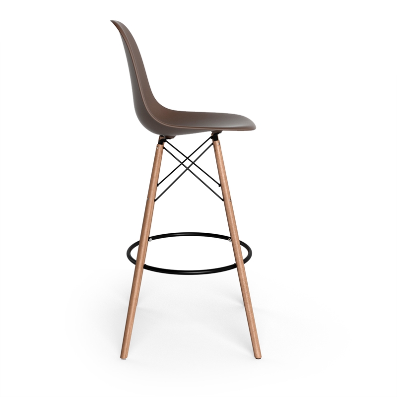 Pemberly Row Durable Molded Plastic Seat Bar Height Stools (Set of 2) in Brown