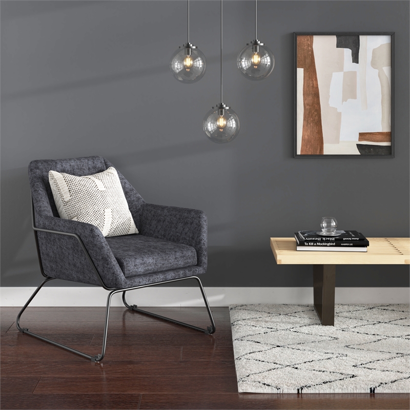 Pemberly Row Fabric Accent Chair with Black Powder Coated Sled Base in Charcoal