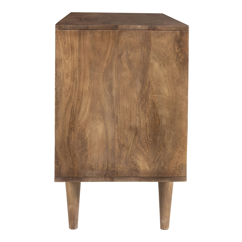 Pemberly Row Circle Solid Wood with Natural Woven Cane 2-Door Cabinet in Walnut