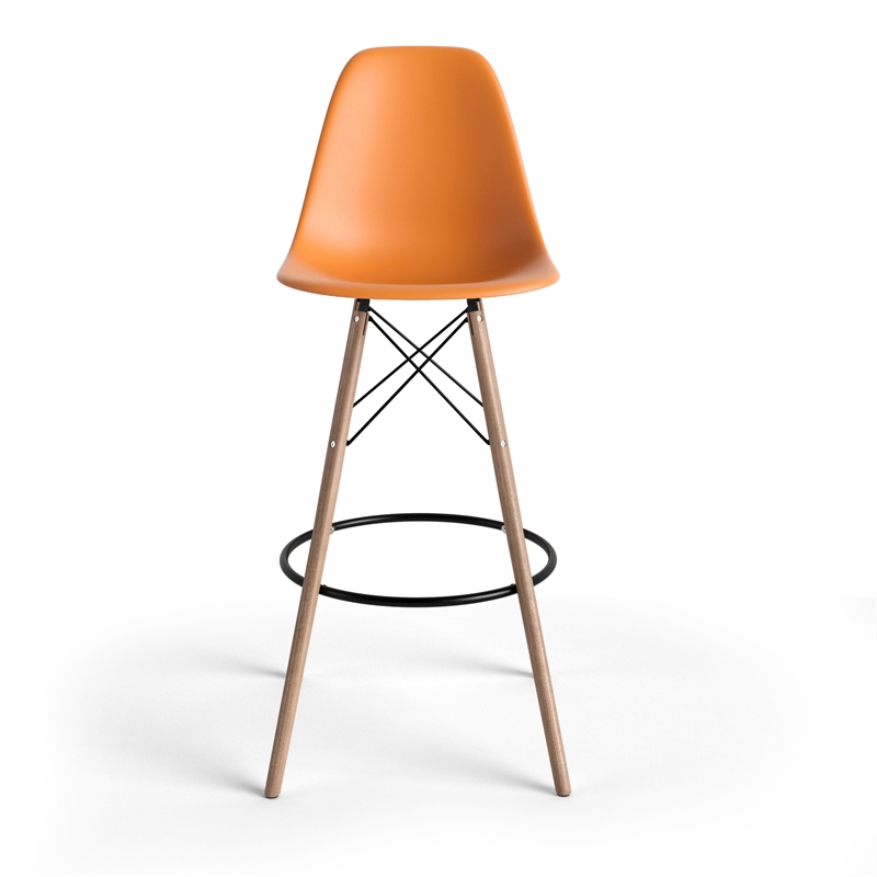 Pemberly Row Durable Molded Plastic Seat Bar Height Stools (Set of 2) in Orange