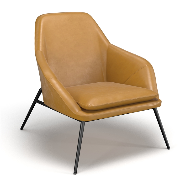 Pemberly Row Mid-Century Black Powder Coated Metal Frame Lounge Chair in Caramel