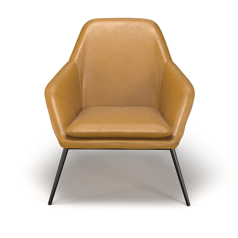Pemberly Row Mid-Century Black Powder Coated Metal Frame Lounge Chair in Caramel