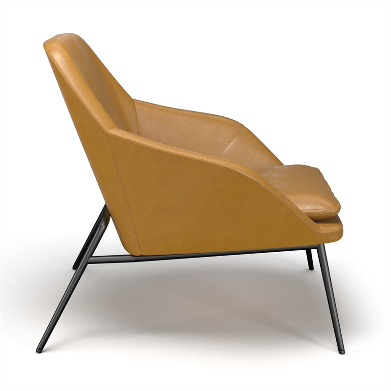 Pemberly Row Mid-Century Black Powder Coated Metal Frame Lounge Chair in Caramel