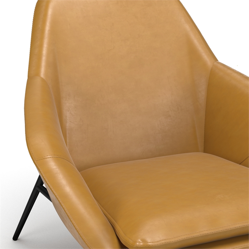 Pemberly Row Mid-Century Black Powder Coated Metal Frame Lounge Chair in Caramel