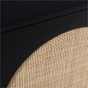 Pemberly Row Circle Solid Wood with Natural Woven Cane Two-Door Cabinet in Black