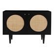 Pemberly Row Circle Solid Wood with Natural Woven Cane Two-Door Cabinet in Black