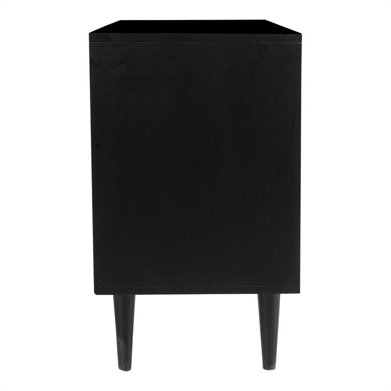 Pemberly Row Circle Solid Wood with Natural Woven Cane Two-Door Cabinet in Black