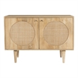 Pemberly Row Circle Solid Wood with Natural Woven Cane 2-Door Cabinet in Natural
