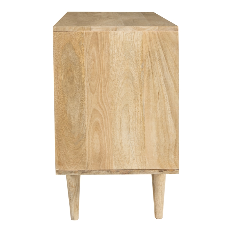 Pemberly Row Circle Solid Wood with Natural Woven Cane 2-Door Cabinet in Natural