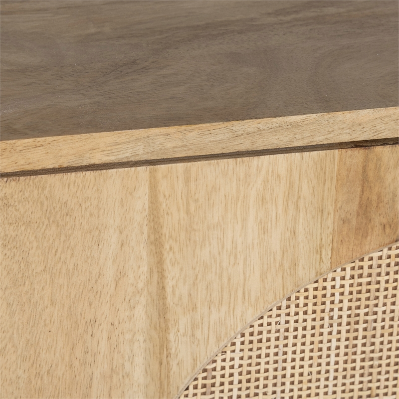 Pemberly Row Circle Solid Wood with Natural Woven Cane 2-Door Cabinet in Natural