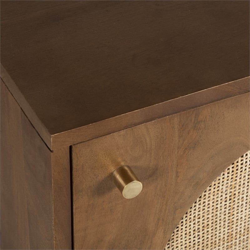 Pemberly Row Circle One Door Nightstand - Walnut Finish - Natural Cane in Walnut