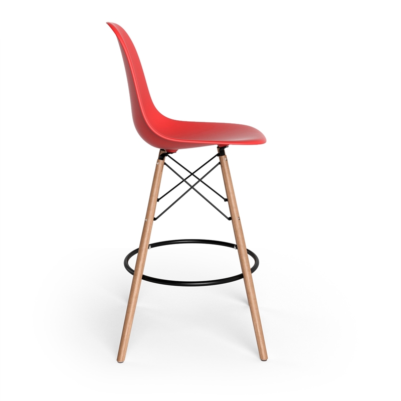 Pemberly Row Durable Molded Plastic Seat Counter Height Stools (Set of 2) in Red