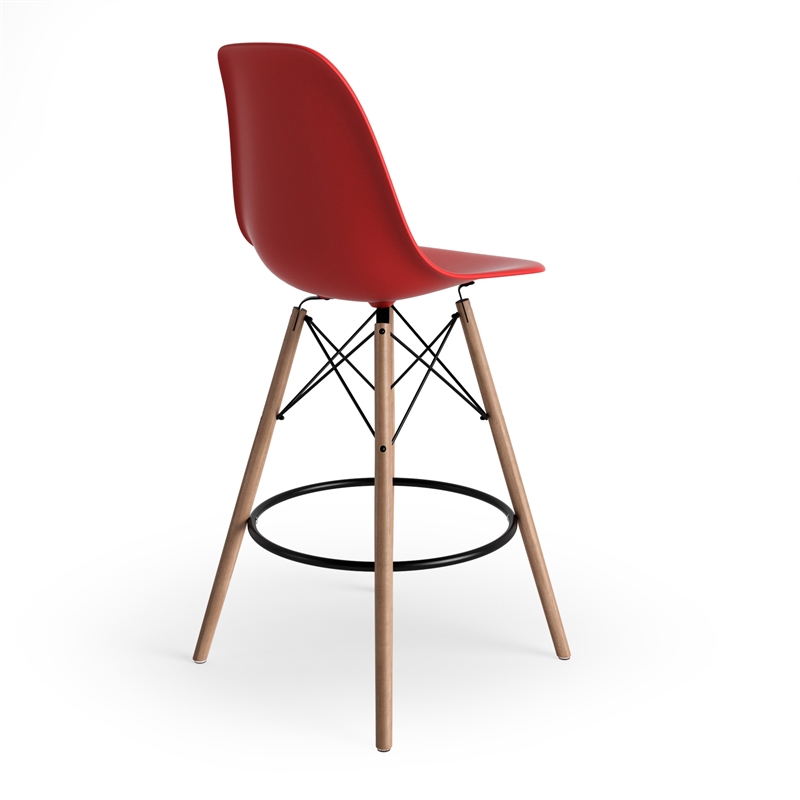 Pemberly Row Durable Molded Plastic Seat Counter Height Stools (Set of 2) in Red