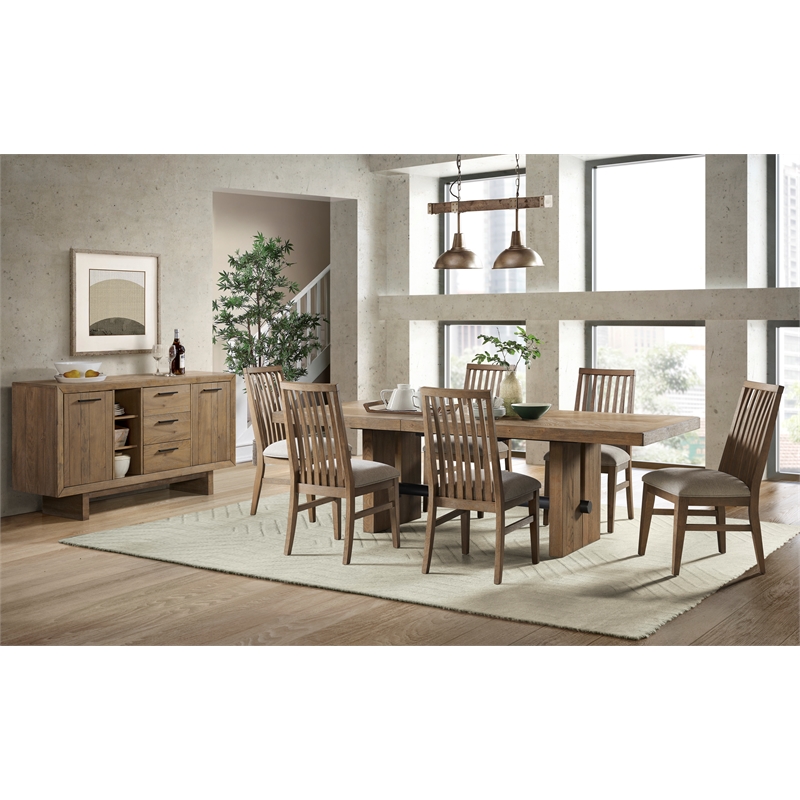 Pemberly Row Contemporary Wood Trestle Table in Weathered Oak
