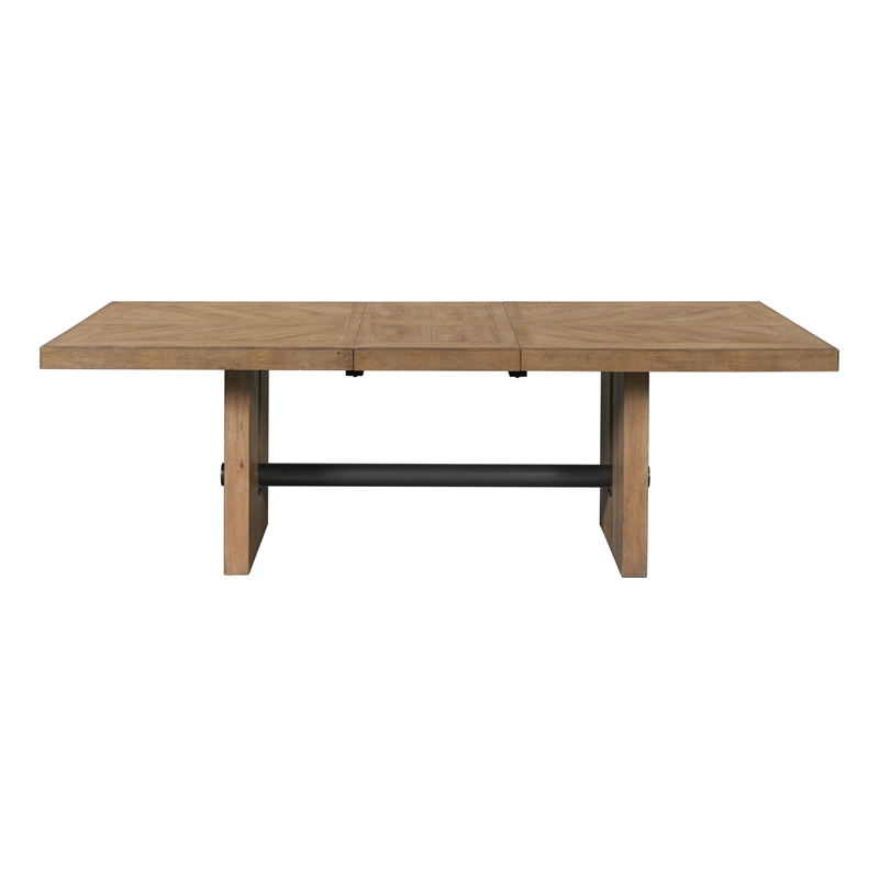 Pemberly Row Contemporary Wood Trestle Table in Weathered Oak