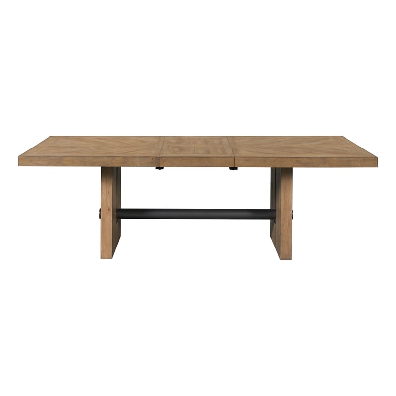 Pemberly Row Contemporary Wood Trestle Table in Weathered Oak