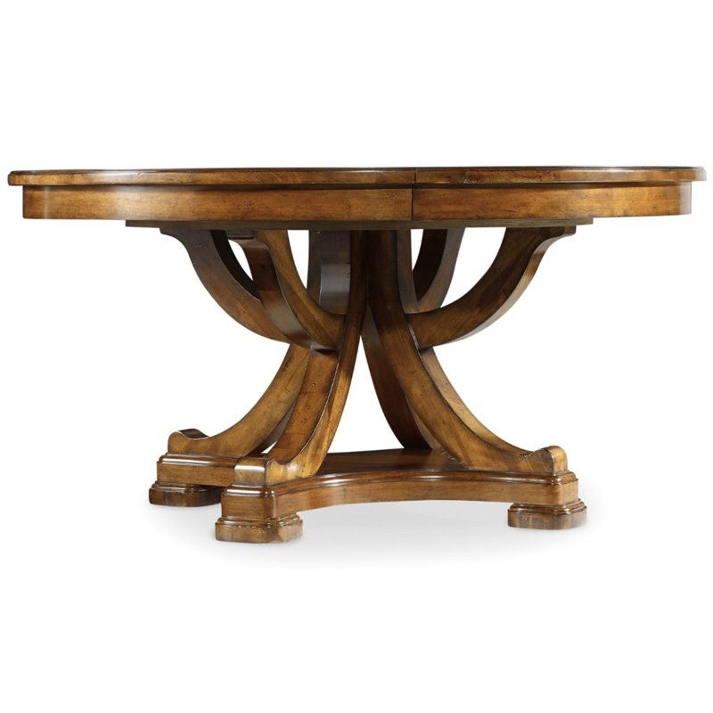Pemberly Row Modern Pedestal Dining Table in Natural Wood Grain