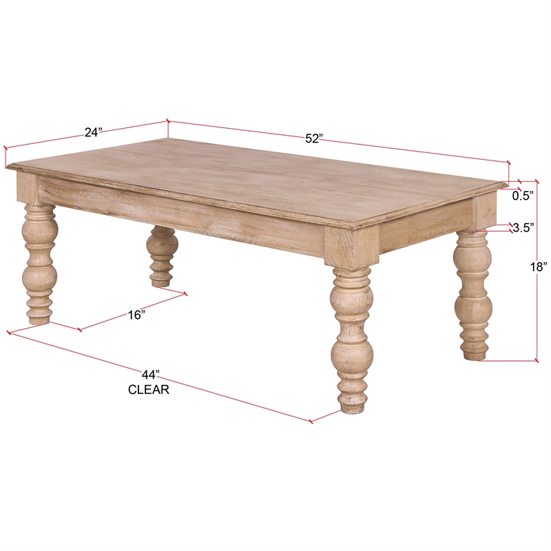 Pemberley Row Solid Mango Wood Natural Coffee Table Rectangular French-Country Design 18