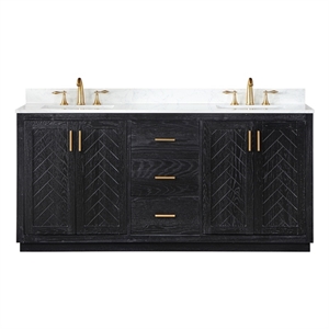 Pemberly Row 72&quot Double Bathroom Vanity Set in Black Oak without Mirror